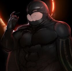 Rule 34 | 1boy, absurdres, black bodysuit, bodysuit, cleft of venus, cosplay, eclipse, family guy, fat, fat man, femto (berserk), femto (berserk) (cosplay), helm, helmet, highres, kowai (iamkowai), looking at viewer, male focus, peter griffin, solo
