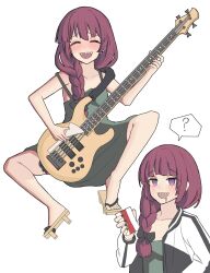Rule 34 | 1girl, @ @, alcohol, bad link, blush, bocchi the rock!, closed eyes, guitar, highres, hiroi kikuri, instrument, music, ruliweb, second-party source, singing, sitting, solo, white background