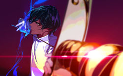 Rule 34 | 1boy, arjuna (fate), black hair, blurry, blurry foreground, bow (weapon), dark-skinned male, dark skin, drawing bow, fate/grand order, fate (series), foreshortening, gloves, glowing arrow, holding, holding bow (weapon), holding weapon, male focus, pako (pakosun), solo, weapon, white gloves