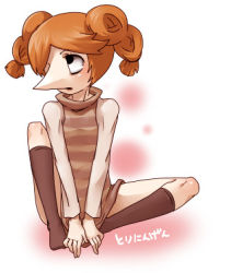 Rule 34 | 1girl, braid, brown socks, kneehighs, lowres, no pants, simple background, socks, solo, striped clothes, striped sweater, sweater, swept bangs, tagme, toriningen, twintails, yume nikki