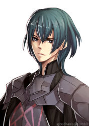 Rule 34 | 1boy, armor, blue eyes, blue hair, byleth (fire emblem), byleth (male) (fire emblem), fire emblem, fire emblem: three houses, gzei, looking at viewer, male focus, nintendo, portrait, simple background, solo, white background