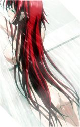 Rule 34 | 10s, 1girl, ass, back, bathing, breasts, closed eyes, high school dxd, highres, hip focus, large breasts, long hair, nipples, nude, red hair, rias gremory, solo, standing, stitched, sunlight, third-party edit, water, wet, window
