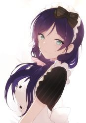 Rule 34 | 10s, 1girl, aqua eyes, hair over shoulder, hair ribbon, hairband, long hair, looking at viewer, love live!, love live! school idol festival, love live! school idol project, lpip, maid, purple hair, ribbon, simple background, smile, solo, tojo nozomi, white background