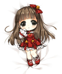 Rule 34 | + +, 1girl, bad id, bad pixiv id, bed sheet, bell, blush, brown eyes, brown hair, dress, frilled dress, frills, gloves, hand on own face, loading (verjuice), long hair, long sleeves, looking at viewer, lying, maplestory, maplestory 2, solo