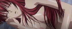 Rule 34 | 10s, 1girl, breasts, closed eyes, high school dxd, highres, large breasts, long hair, nipples, nude, red hair, rias gremory, sleeping, stitched, third-party edit