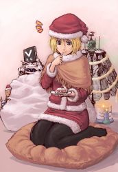 Rule 34 | 1girl, answerer, armored core, armored core: for answer, armored core 4, blonde hair, blue eyes, cake, chibi, christmas, decorations, female focus, fiona jarnefeldt, food, fork, from software, full body, hat, holiday, indoors, jack-o, mecha, plate, robot, short hair, sitting, skirt, sol dios, solo, tatsuya (atelier road), white glint