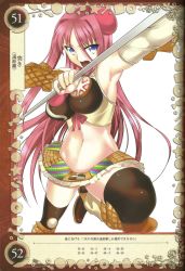 Rule 34 | 1girl, blue eyes, boots, breasts, candy, chocolate, food, gretel (queen&#039;s blade), halterneck, halterneck, highres, ice cream cone, kantaka, large breasts, lollipop, long hair, midriff, navel, open mouth, pink hair, queen&#039;s blade, queen&#039;s blade grimoire, shirt, skirt, sleeveless, sleeveless shirt, sweets, thighhighs, wafer, zettai ryouiki