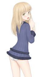 Rule 34 | 1girl, blonde hair, blush, glasses, highres, long hair, opened by self, panties, perrine h. clostermann, sc naru, solo, strike witches, thighs, underwear, white background, white panties, world witches series, yellow eyes
