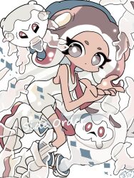 Rule 34 | 1girl, :&lt;, artist name, bare arms, bare shoulders, bodysuit, boots, bright pupils, brown eyes, brown hair, closed mouth, creatures (company), crossover, cursola, evolutionary line, galarian corsola, galarian form, game freak, gen 8 pokemon, gradient hair, hands up, highres, long hair, multicolored hair, nintendo, no nose, octoling, octoling girl, octoling player character, pokemon, pokemon (creature), red eyes, red hair, ribbed socks, sleeveless, sleeveless bodysuit, socks, solo, splatoon (series), splatoon 3, splatoon 3: side order, suction cups, tentacle hair, two-tone hair, white bodysuit, white footwear, white pupils, white socks, white theme, yoshishi (yosisitoho)