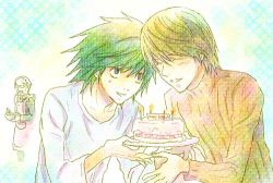 Rule 34 | 00s, cake, death note, food, l (death note), lowres, watari, yagami light