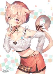 Rule 34 | 10s, 1girl, animal ears, arm up, armpits, bare shoulders, beret, blush, breasts, buttons, cat ears, cat girl, cat tail, chestnut mouth, choker, cleavage, cleavage cutout, clothing cutout, collarbone, commentary request, contrapposto, cowboy shot, crop top, dated, ear piercing, facial mark, final fantasy, final fantasy xiv, finger to mouth, furrowed brow, greyscale, groin, hand on own hip, hat, heart cutout, highres, index finger raised, jewelry, layered clothes, layered skirt, leaning forward, legs apart, long sleeves, looking at viewer, looking to the side, midriff, miqo&#039;te, momoko (momopoco), monochrome, navel, neck ribbon, off shoulder, open mouth, parted bangs, piercing, pink eyes, pleated skirt, ribbed sweater, ribbon, ring, short hair, shushing, side slit, simple background, sketch, skirt, sleeves past wrists, slit pupils, solo, standing, stomach, sweater, tail, thighs, unfinished, v-shaped eyebrows, warrior of light (ff14)