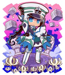 Rule 34 | 1girl, blue eyes, blue flower, blush, boots, character request, chibi, closed mouth, commentary request, dress, flower, full body, gloves, hat, highres, holding, looking at viewer, naga u, nippon ichi, nis america, peaked cap, poison control, shoujo jigoku no doku musume, solo, spider lily, standing, tentacle hair, thigh boots, thighhighs, white dress, white flower, white footwear, white gloves, white hat, white poisonette, white spider lily, white thighhighs