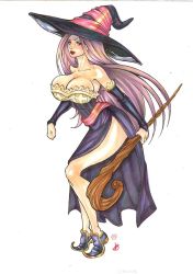 Rule 34 | 1girl, bare shoulders, breasts, cleavage, detached sleeves, dragon&#039;s crown, dress, hat, large breasts, long hair, sorceress (dragon&#039;s crown), witch hat