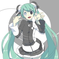 Rule 34 | 0201ymrs, 1girl, bad id, bad pixiv id, black eyes, green hair, hatsune miku, head tilt, heterochromia, long hair, open mouth, project diva, project diva (series), project diva extend, skirt, solo, twintails, ura-omote lovers (vocaloid), very long hair, vocaloid, white eyes, yamarisu (ymrs)
