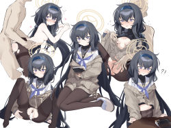 Rule 34 | !?, 1boy, 1girl, absurdres, artworks/96920426, bar censor, black hair, blue archive, blue hairband, blue neckerchief, book, breasts, brown pantyhose, cardigan, censored, crossed bangs, crotch rub, cum, cum in pussy, cumdrip, female masturbation, female pubic hair, flying sweatdrops, hair between eyes, hairband, halo, hetero, highres, holding, holding book, long hair, masturbation, multiple views, neckerchief, nipples, panties, panties under pantyhose, pantyhose, pubic hair, purple eyes, sailor collar, sex, sex from behind, slippers, small breasts, table humping, thighband pantyhose, torn clothes, torn legwear, twintails, ui (blue archive), underwear, very long hair, white sailor collar, yume (454565427)