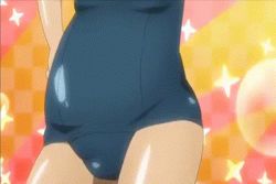 Rule 34 | 1boy, animated, animated gif, armpits, black hair, bulge, crossdressing, fat, fat man, glasses, highschool of the dead, hirano kouta (hsotd), male focus, name tag, plump, school swimsuit, solo, swimsuit, thick thighs, thighs, wide hips