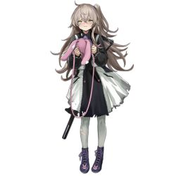 Rule 34 | 1girl, aged down, alternate costume, ascot, bag, black dress, boots, brown eyes, collared dress, cross-laced footwear, crossed bangs, crying, crying with eyes open, curly hair, dress, frown, full body, girls&#039; frontline, grey hair, gun, h&amp;k ump, h&amp;k ump, hair between eyes, hair ornament, heckler &amp; koch, holding, holding bag, infukun, lace-up boots, long hair, looking at viewer, official alternate costume, official art, one side up, pantyhose, purple ascot, purple footwear, scar, scar across eye, scar on face, shoulder bag, submachine gun, tears, torn clothes, transparent background, two-tone dress, ump45 (agent lop rabbit) (girls&#039; frontline), ump45 (girls&#039; frontline), weapon, weapon on back, white dress, white pantyhose