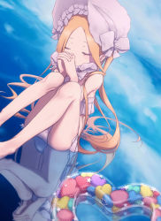 Rule 34 | 1girl, abigail williams (fate), abigail williams (swimsuit foreigner) (fate), abigail williams (swimsuit foreigner) (third ascension) (fate), absurdres, bare shoulders, bikini, blonde hair, bonnet, bow, breasts, closed eyes, daisi gi, fate/grand order, fate (series), forehead, hair bow, highres, innertube, knees up, long hair, miniskirt, parted bangs, reflection, sidelocks, sitting, skirt, small breasts, solo, swim ring, swimsuit, twintails, very long hair, water, white bikini, white bow, white headwear