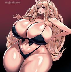 Rule 34 | 1girl, absurdres, big hair, bikini, blonde hair, breasts, cleavage, curvy, drawing, female focus, highres, huge breasts, magentapeel, mature female, muscular, muscular female, plump, solo, swimsuit, thick thighs, thighs, wide hips