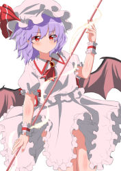 Rule 34 | 1girl, :/, ascot, bat wings, blouse, blush, brooch, commentary request, energy, expressionless, feet out of frame, frilled skirt, frills, hair between eyes, hat, hat ribbon, highres, holding, holding polearm, holding spear, holding weapon, jewelry, light purple hair, looking at viewer, mob cap, mukkushi, pink hat, pink shirt, pink skirt, pointy ears, polearm, puffy short sleeves, puffy sleeves, red ascot, red eyes, remilia scarlet, ribbon, shirt, short hair, short sleeves, simple background, sketch, skirt, slit pupils, solo, spear, spear the gungnir, standing, touhou, weapon, white background, wings, wrist cuffs