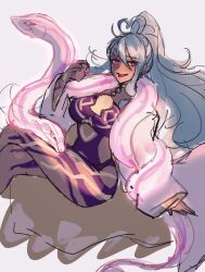 Rule 34 | 1girl, blue hair, body markings, breasts, fire emblem, fire emblem heroes, highres, large breasts, leon0630claude, looking at viewer, messy hair, nidhoggr (fire emblem), nintendo, revealing clothes, robe, snake, white robe
