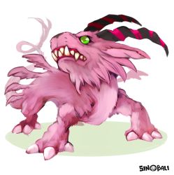 Rule 34 | claws, digimon, dragon, green eyes, holydramon, horns, pink fur, tail, wings