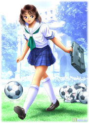 Rule 34 | 1girl, ball, cat, playing sports, school uniform, serafuku, soccer, soccer ball, solo, telstar