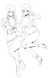 Rule 34 | 2girls, breasts, denim, highres, jeans, large breasts, long hair, monochrome, multiple girls, nami (one piece), one piece, pants, sian, smile