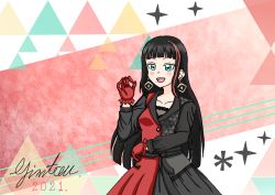 Rule 34 | 1girl, artist name, artist request, azalea (love live!), black dress, black hair, black pants, black shorts, blunt bangs, breasts, buttons, collarbone, dress, earrings, female focus, green eyes, highres, himitsu no story (love live!), jewelry, kurosawa dia, long hair, long sleeves, looking at viewer, love live!, love live! school idol festival, love live! sunshine!!, mole, mole under mouth, multicolored hair, pants, red dress, shorts, shorts under dress, small breasts, solo, sparkle, the secret story (love live!), triangle print, two-tone dress, we&#039;ll get the next dream (love live!)