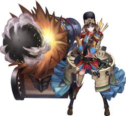 Rule 34 | 1girl, artist request, blue eyes, brown hair, cannon, edinburgh (oshiro project), firing, full body, hat, highres, official art, oshiro project:re, oshiro project:re, short hair, smile, solo, thighhighs, transparent background