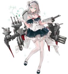 Rule 34 | 1girl, aqua eyes, azur lane, blush, bow, breasts, buttons, cleavage, closed mouth, dress, dsmile, floating, floating object, full body, gem, gloves, grey hair, hair bun, hair ornament, highres, layered skirt, lips, looking at viewer, machinery, maid, maid headdress, manchester (azur lane), mary janes, medium breasts, official art, parted lips, puffy short sleeves, puffy sleeves, ribbon, shoes, short dress, short sleeves, skirt, solo, sparkle, thighhighs, transparent background, turret, zettai ryouiki