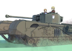 Rule 34 | 10s, 2girls, blonde hair, blue eyes, braid, caterpillar tracks, churchill (tank), closed mouth, commentary request, cup, darjeeling (girls und panzer), dust cloud, emblem, girls und panzer, highres, holding, holding cup, hood, hoodie, looking at another, military, military vehicle, motor vehicle, multiple girls, muzzle device, nito (nshtntr), open clothes, open hoodie, orange hair, orange pekoe (girls und panzer), parted bangs, revision, short hair, smile, st. gloriana&#039;s (emblem), st. gloriana&#039;s military uniform, tank, teacup, teapot, twin braids, white background
