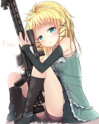 Rule 34 | 10s, 1girl, absurdres, black bullet, black panties, blonde hair, blue eyes, blush, character name, darnell, gun, highres, long hair, looking at viewer, panties, parted lips, rifle, sniper rifle, solo, tina sprout, underwear, weapon