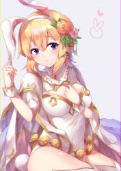 Rule 34 | 1girl, 40 (0f0urw), absurdres, animal ears, blonde hair, blue eyes, blush, borders, breasts, cape, cleavage, closed mouth, detached collar, europa (granblue fantasy), fake animal ears, flower, granblue fantasy, grey background, hair between eyes, hair flower, hair ornament, hairband, highres, leotard, looking at viewer, medium breasts, orange flower, orange rose, pink flower, pink rose, playboy bunny, rabbit ears, rose, shiny skin, short hair, short sleeves, shrug (clothing), sitting, smile, solo, strapless, strapless leotard, thighhighs, white cape, white hairband, white leotard, white thighhighs, wrist cuffs