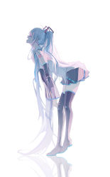 Rule 34 | 1girl, :d, absurdly long hair, absurdres, bent over, black footwear, black skirt, black sleeves, blouse, blue hair, blue nails, boots, collared shirt, detached sleeves, closed eyes, full body, hair ornament, hatsune miku, highres, long hair, long sleeves, miniskirt, nail polish, open mouth, pleated skirt, see-through, see-through sleeves, shirt, simple background, skirt, sleeveless, sleeveless shirt, smile, solo, standing, thigh boots, thighhighs, twintails, very long hair, vocaloid, white background, white shirt, wing collar, yoruake, zettai ryouiki