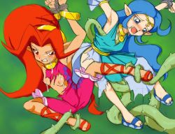 Rule 34 | bdsm, blue eyes, blue hair, bondage, bound, bound wrists, breasts, chain, cuffs, din, imminent rape, lots of jewelry, nayru, nintendo, nipples, pointy ears, red eyes, red hair, shackles, small breasts, tentacles, the legend of zelda, the legend of zelda: oracle of ages, the legend of zelda: oracle of seasons, torn clothes