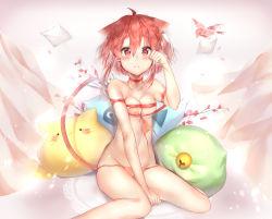 Rule 34 | 1girl, absurdres, animal ears, arm between legs, bad id, bad pixiv id, bird, blush, bra, breasts, cat ears, cheosnuni, choker, curtains, doily, facing viewer, flower, gradient background, highres, letter, long hair, looking at viewer, navel, original, panties, red choker, red eyes, red hair, red ribbon, ribbon, rubbing eyes, sad, sitting, small breasts, solo, stuffed animal, stuffed toy, tail, underwear