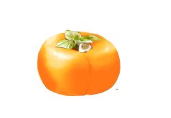 Rule 34 | :3, animal, cat, chai (drawingchisanne), commentary request, food, food focus, fruit, highres, in food, no humans, original, peeking out, persimmon, signature, undersized animal, white background