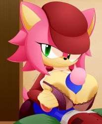 Rule 34 | 1boy, 1girl, alternate costume, amy rose, bra, breasts, clothed paizuri, clothed sex, furry, green eyes, hetero, highres, huge breasts, large areolae, large breasts, large penis, open clothes, open shirt, paizuri, penis, sex, shirt, slickehedge, sonic (series), sonic the hedgehog, underwear