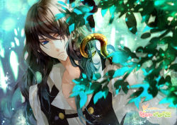 Rule 34 | 1boy, animification, bad id, bad pixiv id, blue eyes, brown hair, captain hook, hook, hook hand, leaf, long hair, male focus, nature, nokcy, outdoors, peter pan, plant, solo