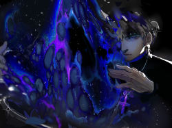 Rule 34 | 1boy, corruption, cross, cross necklace, fate/zero, fate (series), highres, jar 1156944126, jewelry, jitome, kotomine kirei, male focus, necklace, pouring, slime (substance), solo, splashing