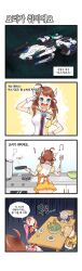 Rule 34 | 4girls, 4koma, ahoge, apron, ass peek, bad food, bare shoulders, blonde hair, blue brooch, blue eyes, bow, bowtie, breasts, brooch, brown hair, burner, cabinet, capelet, carrot, cherry, comic, cooking pot, dress, drooling, emily (master of eternity), fins, fish head, fish tail, food, fried egg, fruit, frying pan, gloves, grey hair, hair ornament, hair rings, hand on own hip, highres, holding, holding frying pan, holding spatula, jewelry, korean text, leahs (master of eternity), long hair, master of eternity, medium breasts, medium hair, military, military uniform, mixing bowl, mouth drool, multicolored clothes, multiple girls, musical note, nausea, nestkeeper, off-shoulder dress, off shoulder, official art, open mouth, oven, pink hair, plate, pleated skirt, puris (master of eternity), rachel (master of eternity), red capelet, salute, shirt, short hair, skirt, smile, space, spacecraft, spatula, spoon, stove, table, tail, tareme, teeth, translation request, turn pale, twintails, uniform, upper teeth only, white gloves, white shirt, wooden table, yellow bow, yellow bowtie, yellow dress, yellow shirt