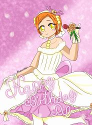 Rule 34 | 1girl, artist name, artist request, back bow, bare shoulders, bow, breasts, cherry blossoms, choker, cleavage, collarbone, dress, earrings, female focus, flower, gloves, green eyes, hair between eyes, hair flower, hair ornament, high heels, highres, holding, holding clothes, holding microphone, holding skirt, hoshizora rin, jewelry, looking at viewer, love live!, love live! school idol festival, love live! school idol project, love wing bell, love wing bell (love live!), microphone, miniskirt, orange flower, orange hair, parted lips, petals, pink background, pink bow, pink footwear, pink high heels, pink petals, pink skirt, plaid, plaid dress, plaid skirt, pleated, pleated dress, pleated skirt, pom pom (clothes), pom pom hair ornament, short dress, short hair, skirt, sleeveless, sleeveless dress, small breasts, smile, solo, standing, standing on one leg, strapless, strapless dress, veil, wedding dress, white choker, white dress, white gloves, white legwear, white skirt, white veil, white wrist cuffs, wrist cuffs, yellow eyes, yellow flower