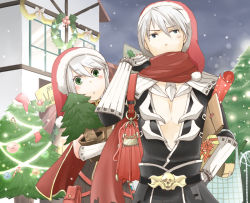 Rule 34 | 1boy, 1girl, :3, :o, armor, assassin cross (ragnarok online), bag, black cape, black pants, black shirt, blue eyes, blush, brown dress, candy, candy cane, cape, christmas, christmas tree, commentary request, creator (ragnarok online), dress, drops (ragnarok online), food, gauntlets, gift, gloves, green eyes, hair between eyes, hat, holding, holding bag, holly, house, looking at viewer, marin (ragnarok online), negi mugiya, open clothes, open shirt, ornament, pants, pauldrons, pine tree, plant, poporing, poring, potted plant, pouch, ragnarok online, red cape, red scarf, santa hat, scarf, shirt, short dress, short hair, shoulder armor, skull, snowing, torn cape, torn clothes, torn scarf, tree, upper body, waist cape, white gloves, white hair, wrapping paper, wreath