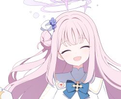 Rule 34 | 1girl, absurdres, blue archive, bow, bowtie, closed eyes, highres, jyt, long hair, looking at viewer, mika (blue archive), open mouth, pink hair, simple background, smile, solo