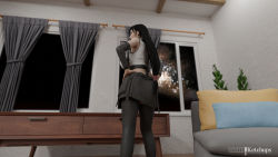 Rule 34 | 1girl, 3d, absurdres, black hair, breasts, curvy, earrings, feet out of frame, female focus, final fantasy, final fantasy vii, final fantasy vii remake, highres, indoors, jewelry, large breasts, living room, solo, tifa lockhart, whiteketchups