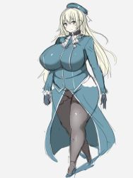 Rule 34 | 10s, 1girl, atago (kancolle), blonde hair, breasts, female focus, gloves, green eyes, hat, highres, huge breasts, kantai collection, plump, smile, solo, standing, tensai427, thighs, wide hips