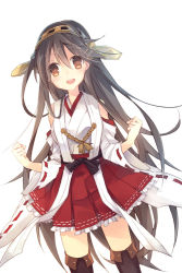 Rule 34 | 10s, 1girl, black hair, brown eyes, detached sleeves, hairband, haruna (kancolle), japanese clothes, kantai collection, long hair, looking at viewer, nontraditional miko, open mouth, solo, suzushiro kurumi, very long hair, wide sleeves