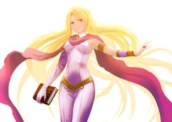 Rule 34 | 1girl, armpits, asymmetrical gloves, blonde hair, book, breasts, brown eyes, closed mouth, cowboy shot, dress, elbow gloves, fire emblem, fire emblem: the blazing blade, fire emblem heroes, floating hair, gloves, hair between eyes, holding, jewelry, long dress, long hair, looking at viewer, medium breasts, nintendo, pink dress, pink gloves, ring, saint elimine (fire emblem), sash, shoochiku bai, simple background, single glove, sleeveless, sleeveless dress, smile, solo, standing, uneven gloves, very long hair, white background