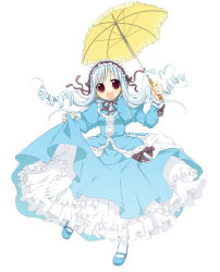 Rule 34 | 00s, aria (sister princess), blue hair, brown eyes, dress, frills, hair ribbon, koshou shichimi, original, ribbon, sister princess, solo, umbrella